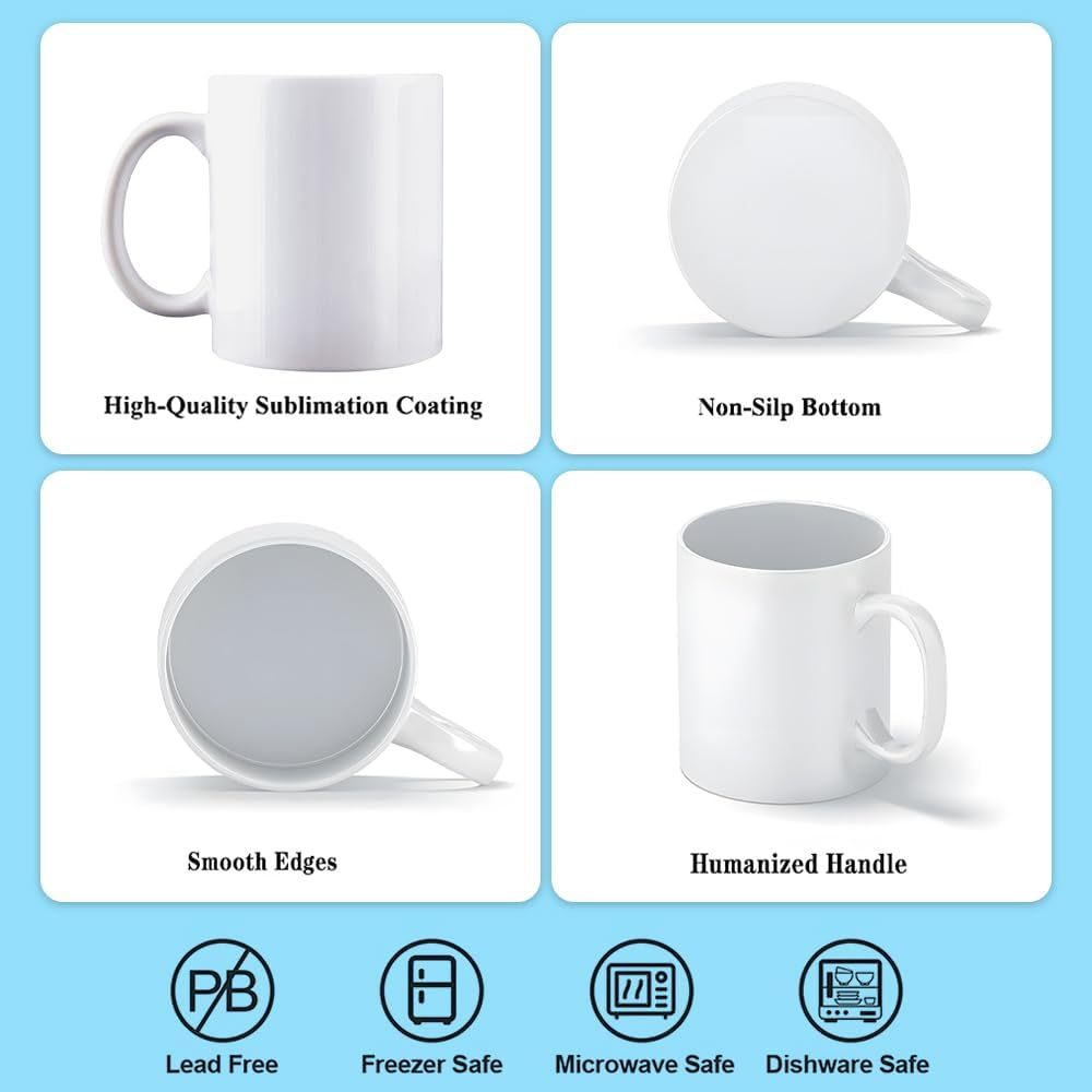 24-Piece Bulk White Ceramic Mugs for Sublimation Printing